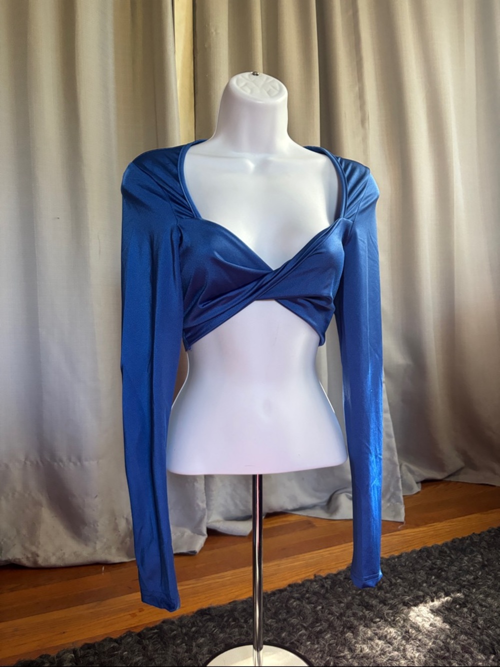 SHEIN Satin Deep Blue Twist-Front Cropped Top